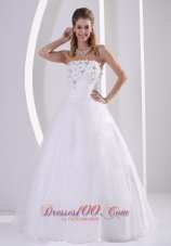 Zipper-up Organza A-line Beach Wedding Dress With Appliques and Beading
