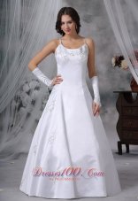 Mason City Iowa Embroidery Decorate Bodice Straps Floor-length Ball Gown Satin Modest Style Wedding Dress For 2013