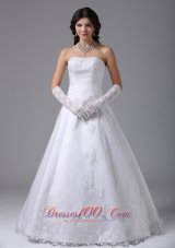 Strapless A-line Wedding Dress With Lace and Satin In Carlsbad California