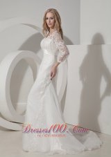 Custom Made A-line V-neck Wedding Dress Organza Lace Chapel Train