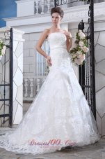 Unique Mermaid Strapless Belt Wedding Dress Court Train Lace