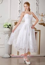 Informal Empire Sweetheart Short Wedding Dress Lace Appliques Tea-length