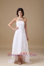 Beautiful A-line Strapless High-low Chiffon Appliques Wedding Dress