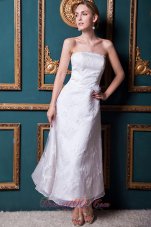 Modest Column Strapless Ankle-length Organza and Taffeta Appliques Wedding Dress