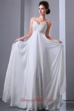 White Empire Spaghetti Straps Floor-length Chiffon Appliques With Beading Prom Dress