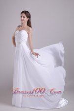 White Empire Sweetheart Court Train Chiffon Beading Wedding Dress