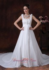 Handle-Made A-Line Straps Chapel Train Chiffon 2013 Wedding Dress