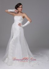 Atascadero California City Lace and Organza Strapless and Brush Train For Wedding Dress