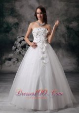 Sweet A-line Strapless Wedding Dress Tulle Beading Floor-length