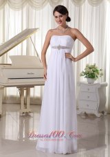 White Beaded Chiffon Simple Wedding Dress Empire Floor-length