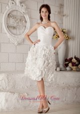 New A-line / Princess Sweeteart Knee-length Fabric With Rolling Flower Ruch Wedding Dress
