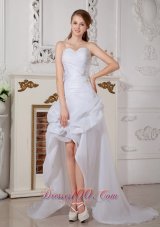 Custom Made Asymmetrical Beach Wedding Dress Sweetheart High-low Organza Appliques