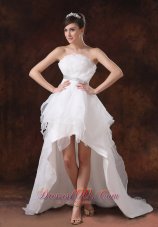 Beaded Decorate Waist Strapless Organza High-low Wedding Dress