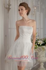 Sweet A-Line / Princess Strapless Mini-length Organza Beading Wedding Dress