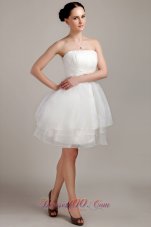 Perfect A-line / Princess Strapless Mini-length Organza Beading and Ruch Short Wedding Dress