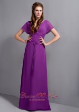 2013 Purple Column V-neck Floor-length Chiffon Ruch Prom Dress