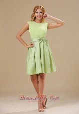2013 Warrensburg Yellow Green Knee-length Bowknot Decorate Wasit Scoop Taffeta and Chiffon Prom / Homecoming Dress For 2013