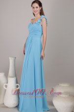 2013 Baby Blue Empire One Shoulder Floor-length Chiffon Ruched Bridesmaid Dress