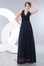 2013 Elegant Navy Blue Empire Halter Lace Bridesmaid Dress Floor-length Chiffon