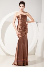 2013 Elegant Chocolate Mermaid Bridesmaid Dress Strapless Floor-length Taffeta Ruch