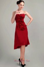 2013 Wine Red Column / Sheath Strapless Asymmetrical Chiffon Bridesmaid Dress