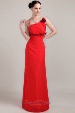2013 Red Column Straps Floor-length Chiffon Hand Made Flower Prom Dress