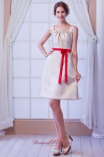 2013 Champagne A-line Square Mini-length Satin Bow Bridesmaid Dress