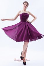 2013 Dark Purple Prom Dress A-line / Princess Strapless Chiffon Appliques Knee-length