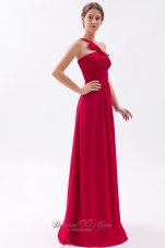 2013 Wine Red Empire One Shoulder Floor-length Chiffon Ruch Bridesmaid Dress