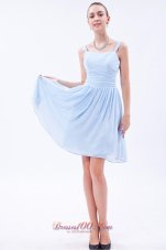 2013 Baby Blue Empire Straps Knee-length Chiffon Ruch Bridesmaid Dress