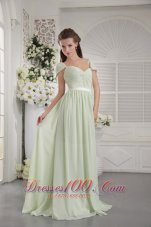 2013 Apple Green Empire Off The Shoulder Brush Train Chiffon Ruch Bridesmaid Dress