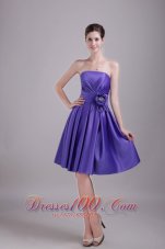 2013 Purple A-line / Princess Strapless Knee-length Satin Handle-made Flower Bridesmaid Dress
