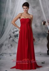 Cheap Red Empire Strapless Watteau Chiffon Ruched Prom Dress