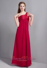 Cheap Customize Wine Red One Shoulder Floor-length Bridesmaid Dress