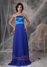 Cheap Pretty Royal Blue Elegant Bridesmaid Dress Empire Strapless Satin and Chiffon Floor-length
