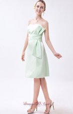 Cheap Apple Green Column Strapless Mini-length Taffeta Ruch Bridesmaid Dress