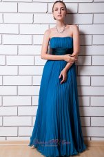 Cheap Blue Empire Strapless Floor-length Organza Pleat Prom Dress