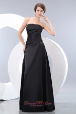 Cheap Elegant Black Empire Strapless Ruch Bridesmaid Dress Floor-length Taffeta