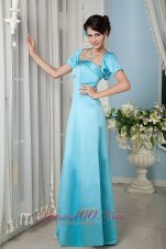 Cheap Aqua Blue Bridesmaid Dress Column Strapsless Floor-length Satin