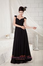 Cheap Discount Black Empire Little Black Dress V-neck Chiffon Beading Floor-length