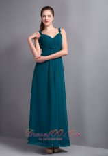 Affordable Turquoise V-neck Ankle-length Prom Dress Chiffon
