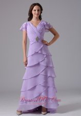 Lavender V-neck Ruffled Layeres Prom Dress With Beading and Ruch In Louisiana