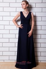 Black Chiffon Bridesmaid Dress Column V-neck Floor-length Bridesmaid Dress