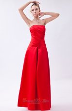 Red Column Strapless Floor-length Taffeta Beading Homecoming Dress