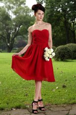 Red Empire Sweetheart Knee-length Chiffon Ruch Bridesmaid Dress