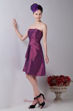 Purple A-line Strapless Knee-length Taffeta Ruch Cocktail Dress