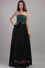 Elegant Peacock Green and Black Empire Strapless Floor-length Chiffon Hand Flowers Bridesmaid Dress