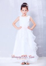 New Custom Made White A-line Scoop Beading Flower Girl Dress Ankle-length Organza