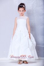 New Lovely White A-line Bateau Beading Flower Girl Dress Ankle-length Taffeta and Organza
