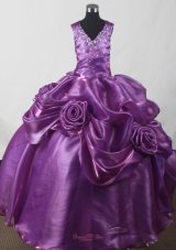 Purple Beading and Hand Made Flowers For Little Girl Pageant Dresses  Pageant Dresses